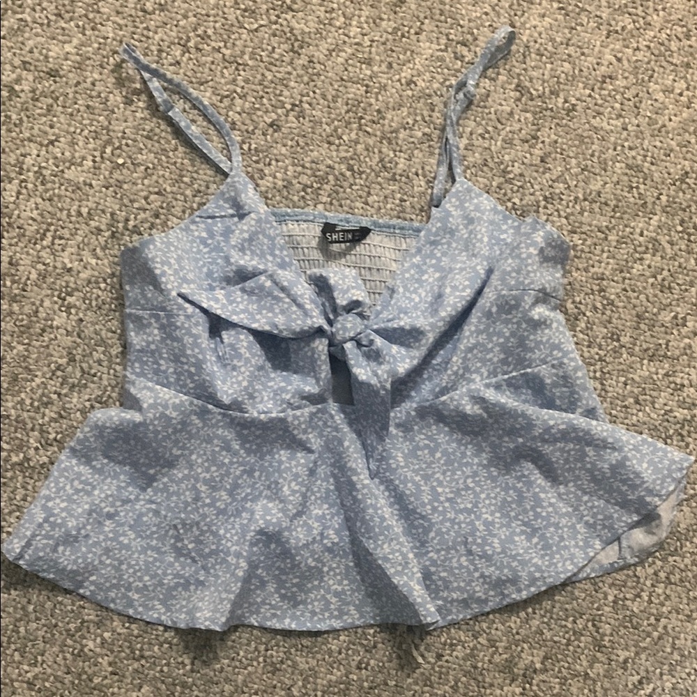 SHEIN Light Blue Floral Camisole Top. Has adjustable straps.